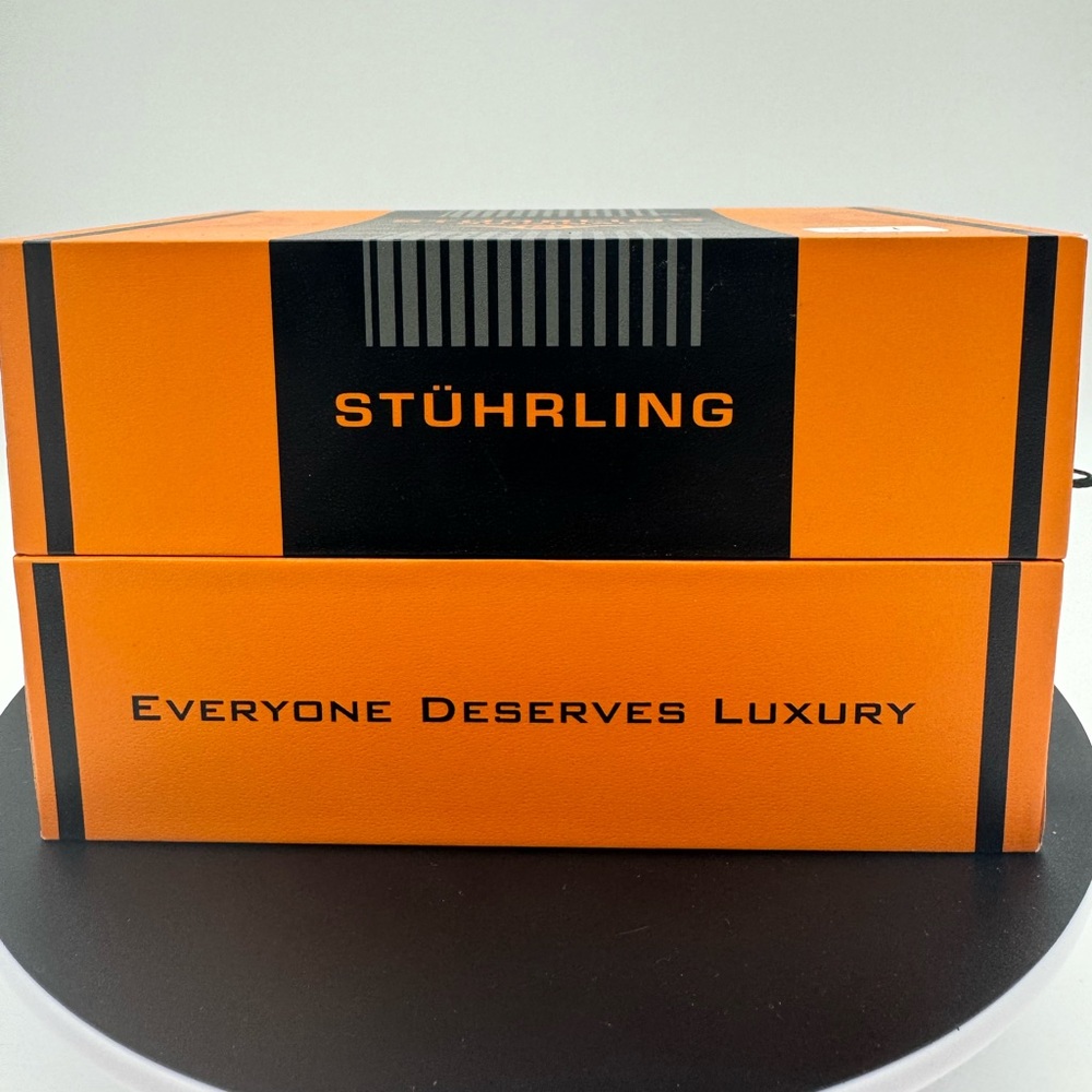 Stuhrling Original 984 05 Aviator Quartz Black Orange Silicone Strap Mens Watch - Picture 10 of 10